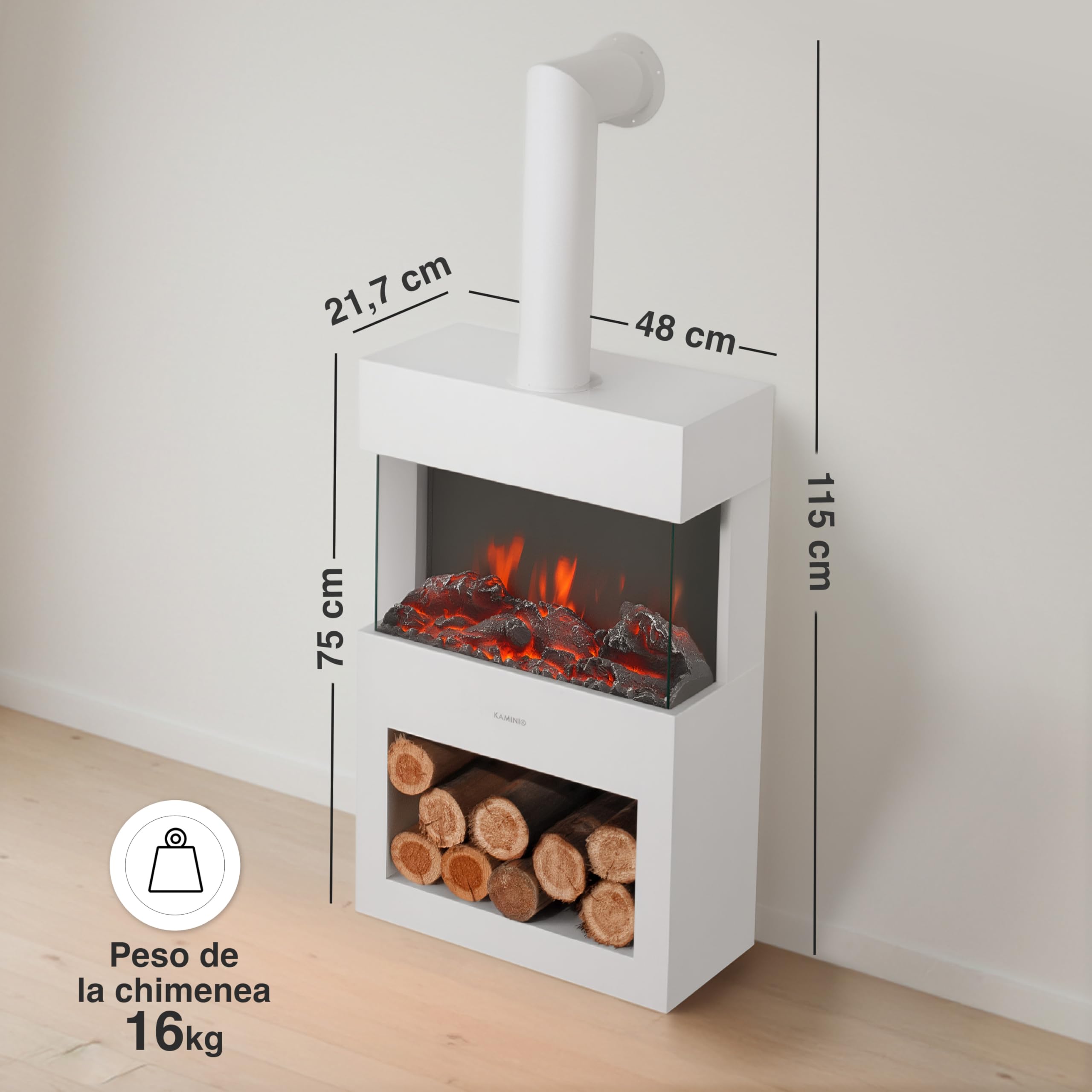 KAMINIO® Henri Chimenea eléctrica con Calefactor & Tubo de Estufa [Blanco]