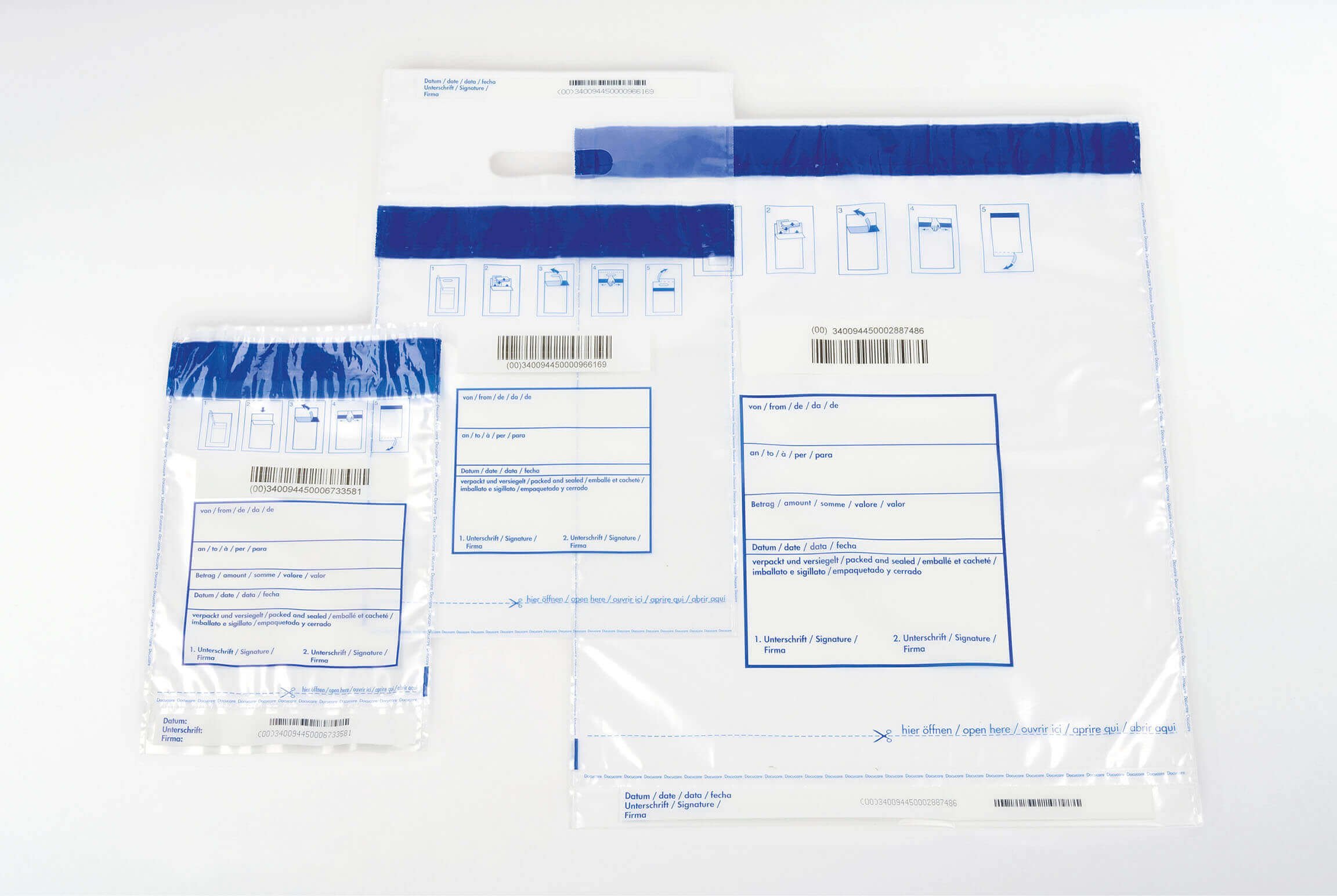 500x Safebags - Sicherheitsbeutel M für Geld- u. Werttransport - manipulationssicher, mit Sicherheitstape "illegal entry"