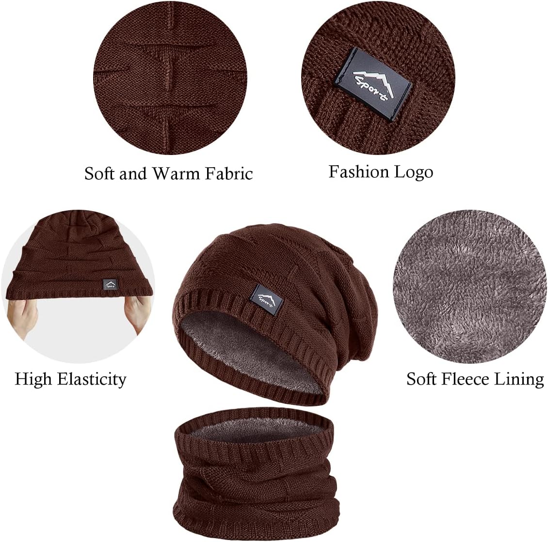 Winter Beanie Hat Scarf Touchscreen Glove Set for Men Women,Slouchy Knit Ski Cap Neck Warmer with Fleece Lined for Unisex - Image 5