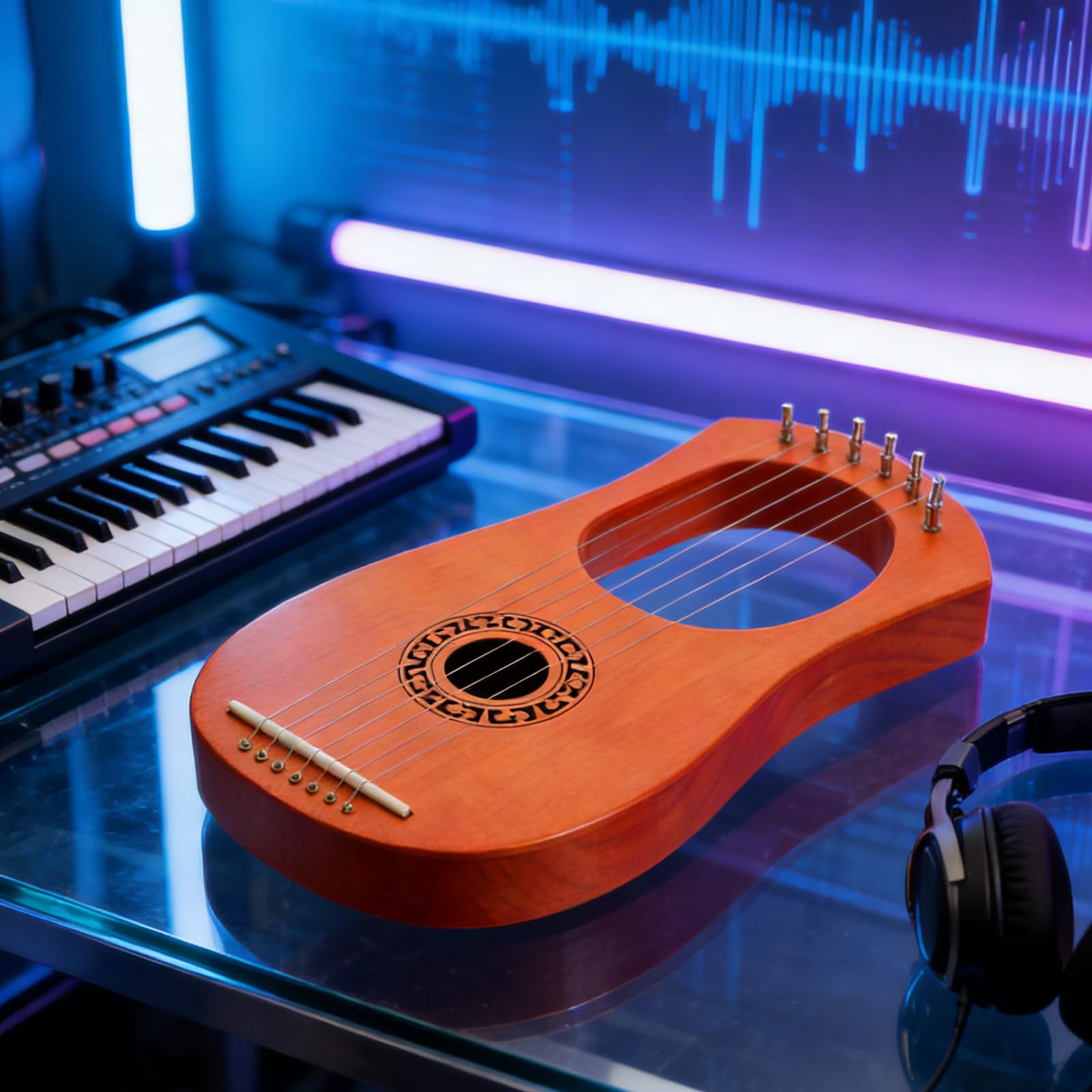 Arpa Lira in Legno 7 Corde per Principianti e Adulti – Strumento Musicale Portatile per Apprendimento, Esercitazioni e Piccole Esibizioni – Mini Arpa Lira Classica e Musicisti