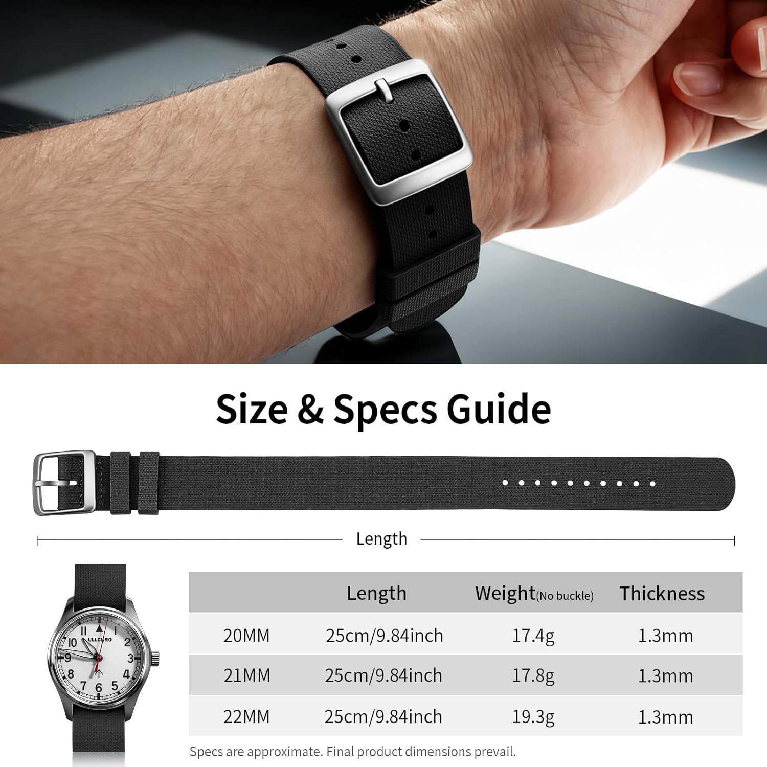 ULLCHRO Watch Strap FKM Rubber Watch Strap 20mm Waterproof Silicone Replacement Band 22mm, Soft Rubber for Man Watch Band - Image 6