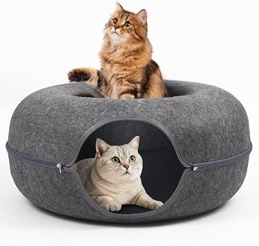 Large Peekaboo Cat Cave Donut Tunnel 24 for Indoor Cats, Dark Grey