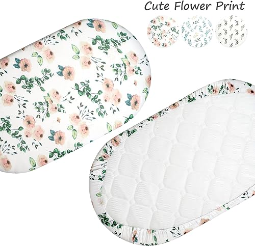 Miniatura 5 de Juego de 3 sábanas elásticas para moisés para bebé, juego de sábanas para cuna de hojas de bebé niño y niña, cómodas sábanas ajustadas para moisés