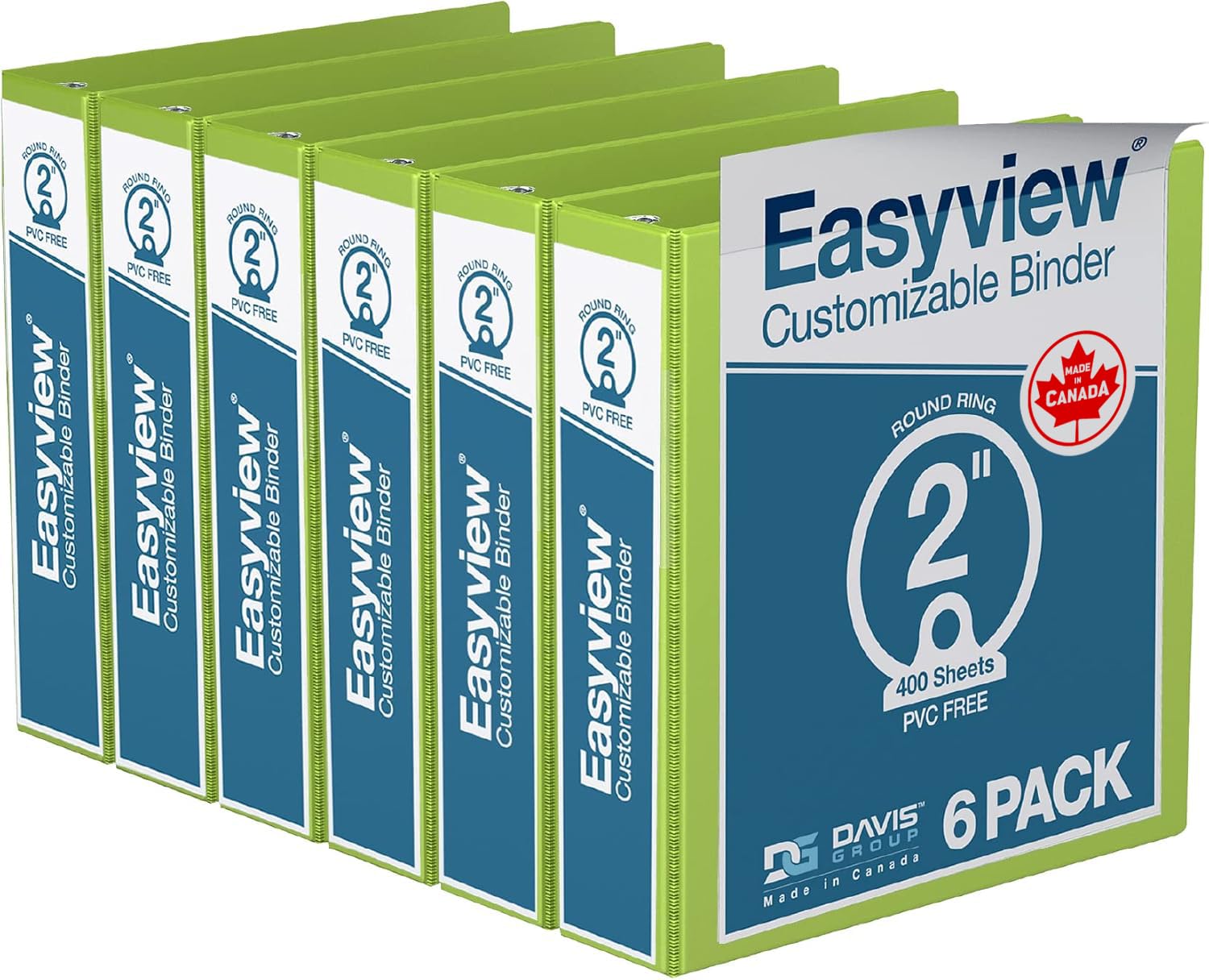 Easyview Premium 3-Ring Binders with Clear-View Covers and Round Rings, Binders for School or Office, 2 Inch, Pack of 6, Lime Green — image 1