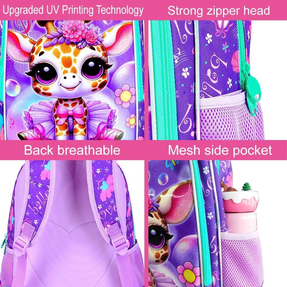 WZLVO 3PCS Kids Backpack for Girls, Unicorn Dinosaur Animal Prechool Elementary Kindergarten School Bookbag with Lunch Box - Image 4