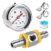 Vista 10 de SENCTRL Medidor de presión de combustible de 0-15 psi, tamaño de dial de 1-1/2", montaje inferior NPT de 1/8", relleno de aceite de silicona