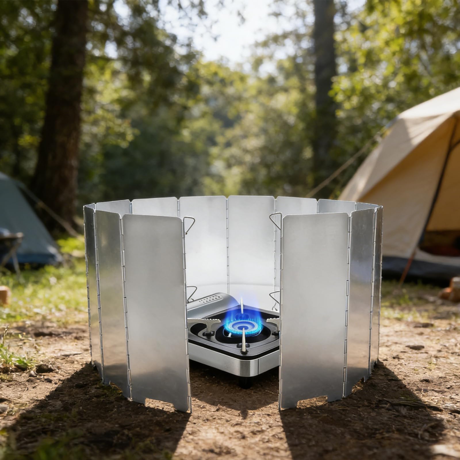 12 Pezzi Paravento Fornello Campeggio Pieghevole Isparmio Energetico Paravento per Fornello a Gas per I Fornelli All'aperto Picnic Griglia Outdoor Campeggio
