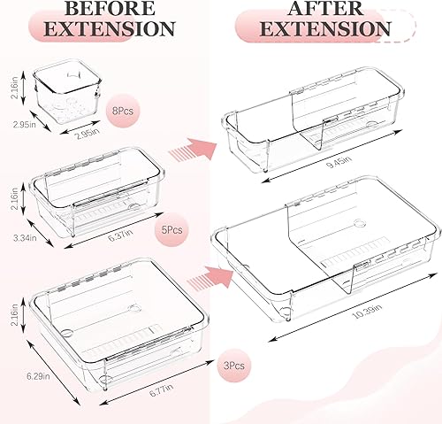 Miniatura 2 de DILIBRA Organizador de cajones extensible transparente, 16 unidades, almacenamiento de cajones ajustables, organizador de cajones de escritorio de 3