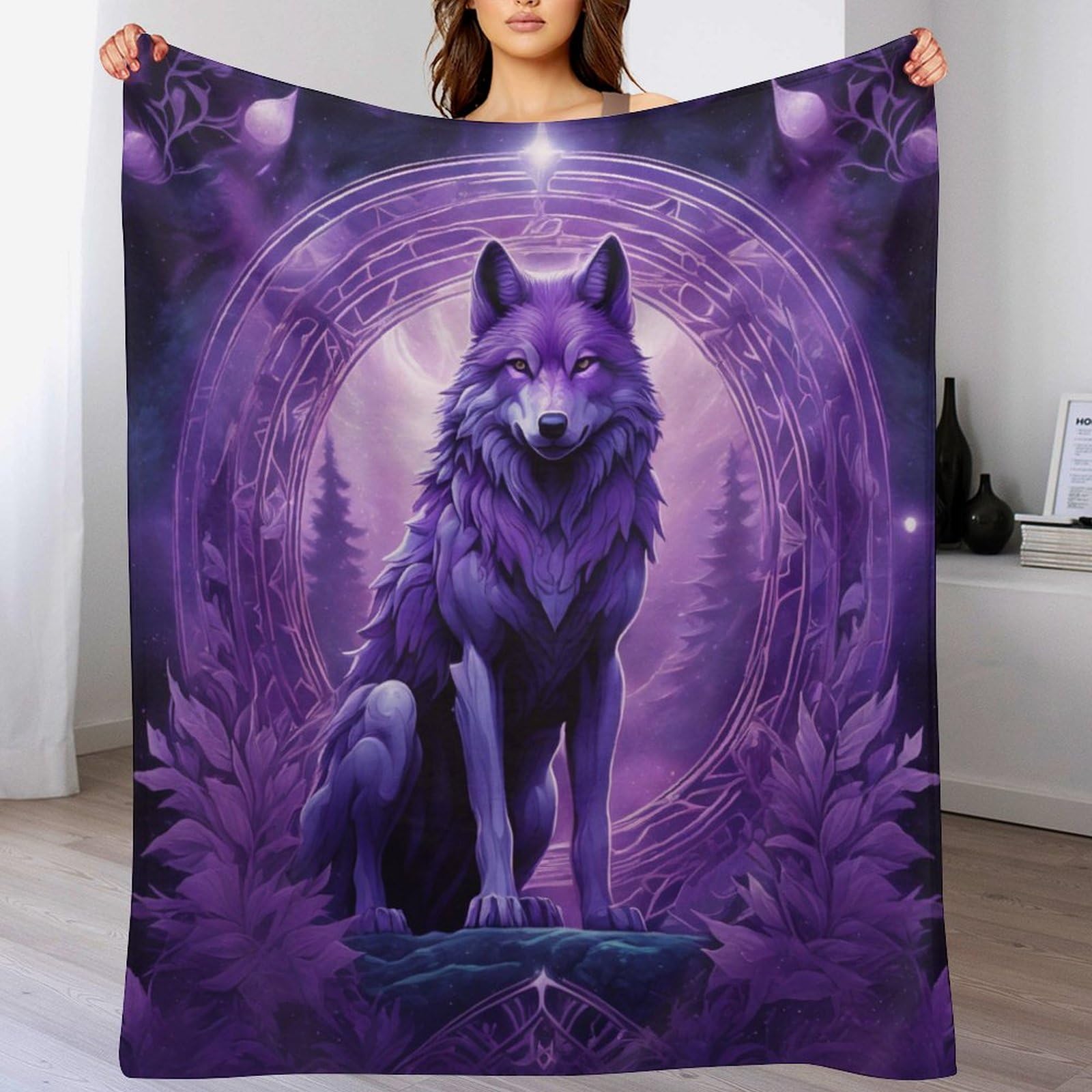 Couverture loup contre le froid plaid flanelle anti-frissons pour lit et canapé