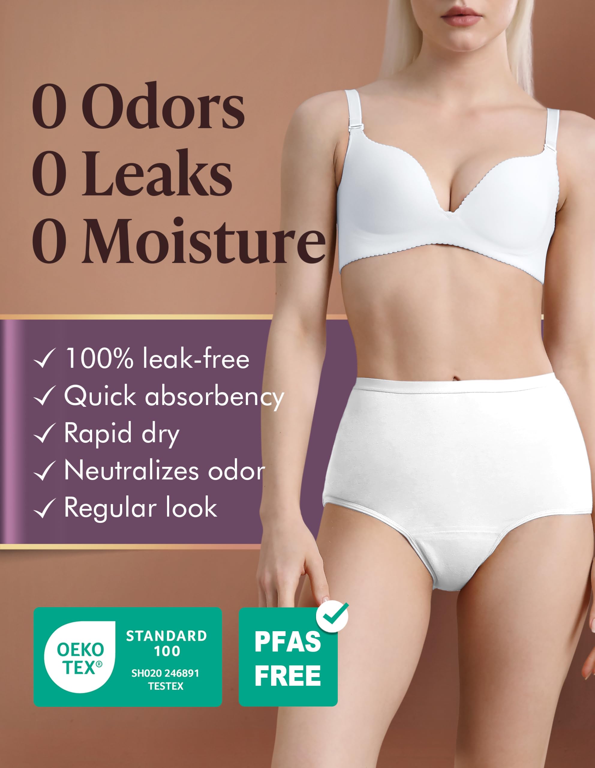 AIRCUTE Ropa interior lavable de absorción para incontinencia urinaria para mujer, cintura alta, a prueba de fugas, para fugas de vejiga, 60 ml, paquete de 3 (M, negro-beige-blanco)