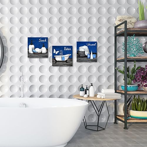 Miniatura 4 de RnnJoile Arte de pared azul para baño, bañera, spa, lienzo, impresiones para relajarse, remojar, relajarse, pintar, enmarcar