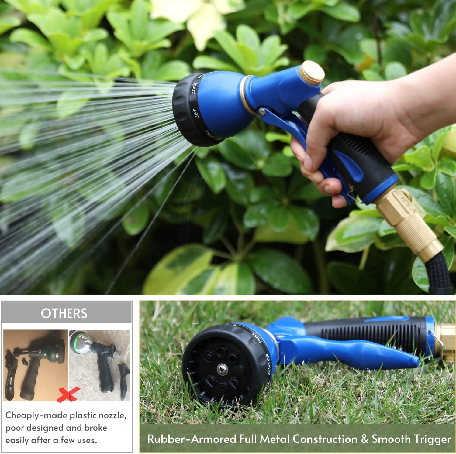HOSUN Fireman Hose Nozzle & Garden Hose Nozzle, 100% Heavy Duty Metal, Water Hose Nozzle with 8 Different Spray Patterns