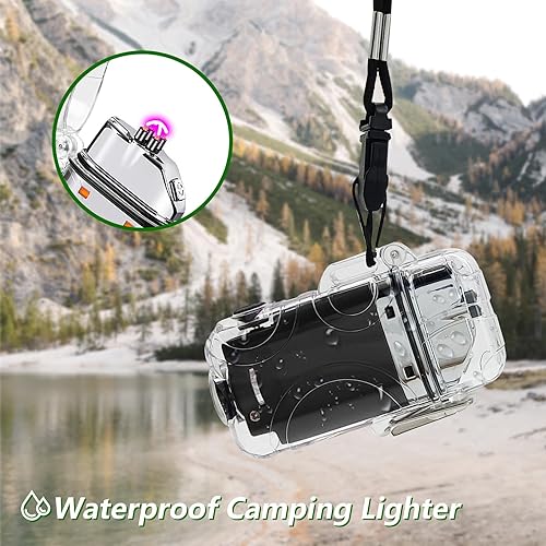 Miniatura 2 de SKRFIRE Encendedor eléctrico transparente, impermeable, encendedor de doble arco con linterna LED, encendedor a prueba de viento, encendedor USB