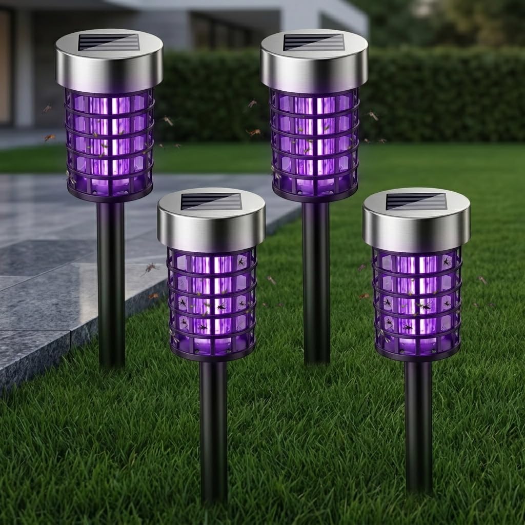 Photo 1 of 4 Pack Upgraded Solar Bug Zapper Outdoor Waterproof Mosquito Repellent Outdoor Patio Mosquito Trap & Killer for Moths, Gnats, Flies, Small Flying Insect, Solar Powered Fly Zapper for Backyard, Garden