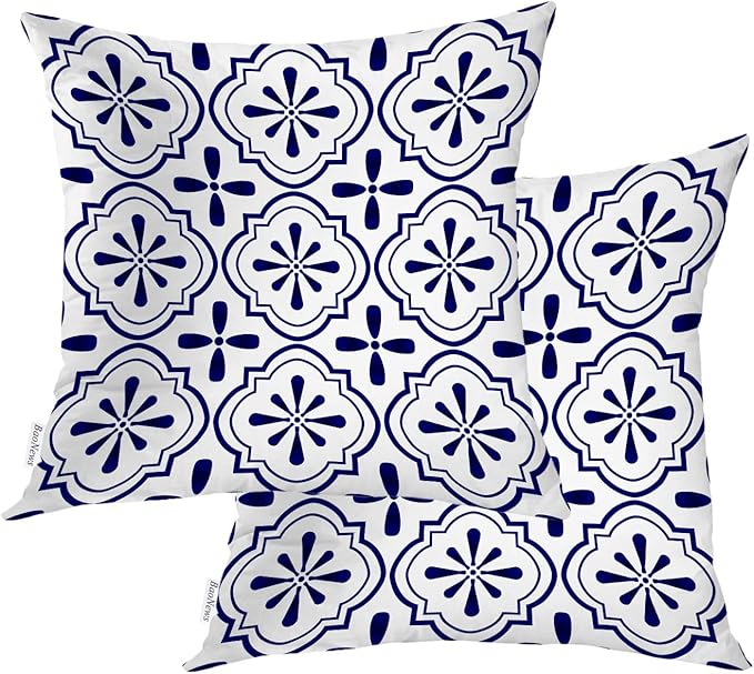 BaoNews Dark Blue Floral Ornamental Throw Pillow Covers