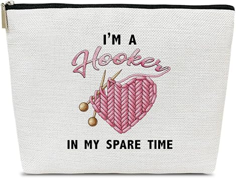 Im A Hooker In My Spare Time Crochet Gift Makeup Bags, Gifts for Crochet Lovers Crocheters Knitters, Cosmetic Bag for Purse, Women Stuff