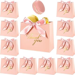 Leinuosen 12 Pcs Small Thank You Gift Bag, Bridal Shower Gift for Guests, Party Favor Bags, Gift Wrap Bags Wedding Baby Shower Birthday Party Supplies(Pink,5.5 x 4.7 x 2.4 Inch)