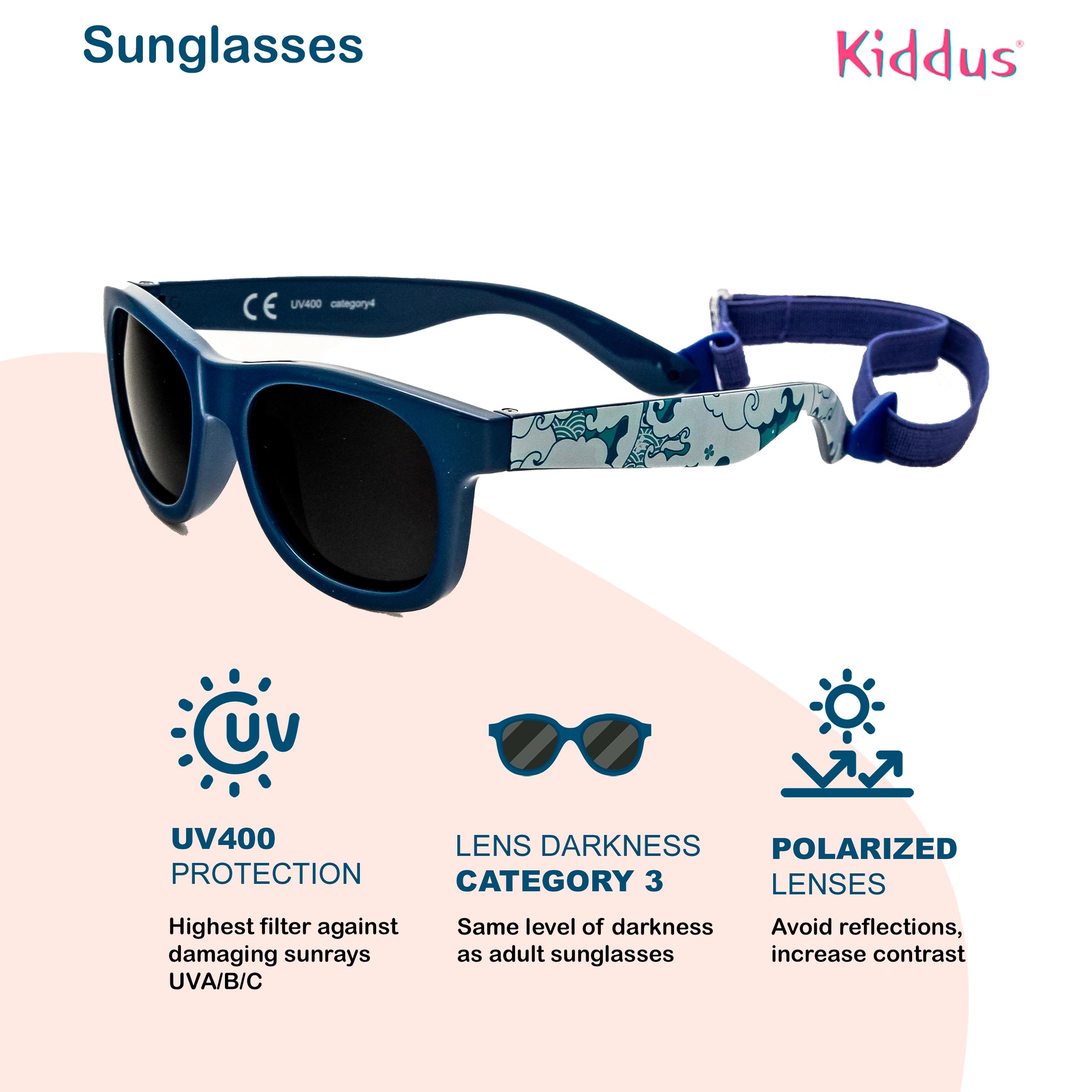 Kiddus Polarisierte Sonnenbrille Baby Mädchen & Baby Jungen, Kinder 8-24 Monate, 100% UV-Schutz, Flexible Rahmen, Reisezubehör