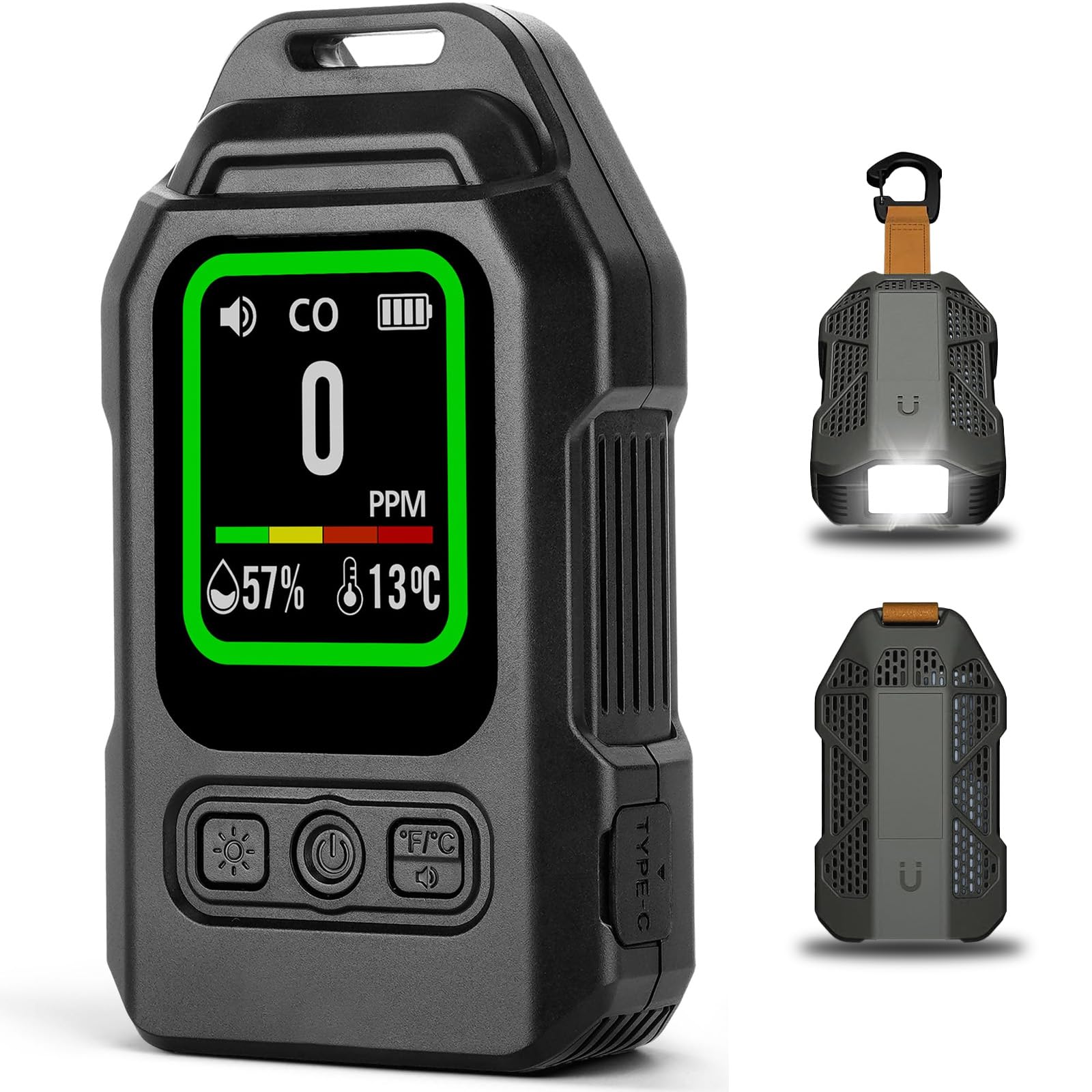 3 in 1 Tragbarer CO Melder mit Temperatur Luftfeuchtigkeit, Kohlenmonoxid Melder mit TFT Bildschirm, Upgrade CO Warner Kohlenmonoxidmelder mit Magnetischer Rückseite
