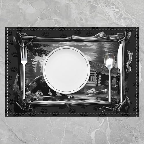 Miniatura 9 de Manteles individuales lindos de jejeloiu de ciervos para niñas y niños, lavables, manteles individuales con estampado de patas de oso y árbol,