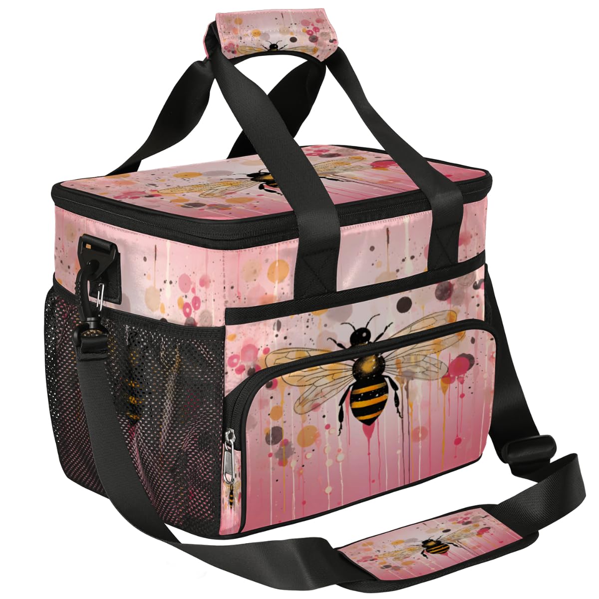 Honeybee Floral Insulated Picnic Backpack Lunch Box for Women Men Picnic Basket Tote Lunch Bag Picnic Bag Portable Lunch Bags for Picnic, Beach, Work, Trip,Office, Camp Honeybee