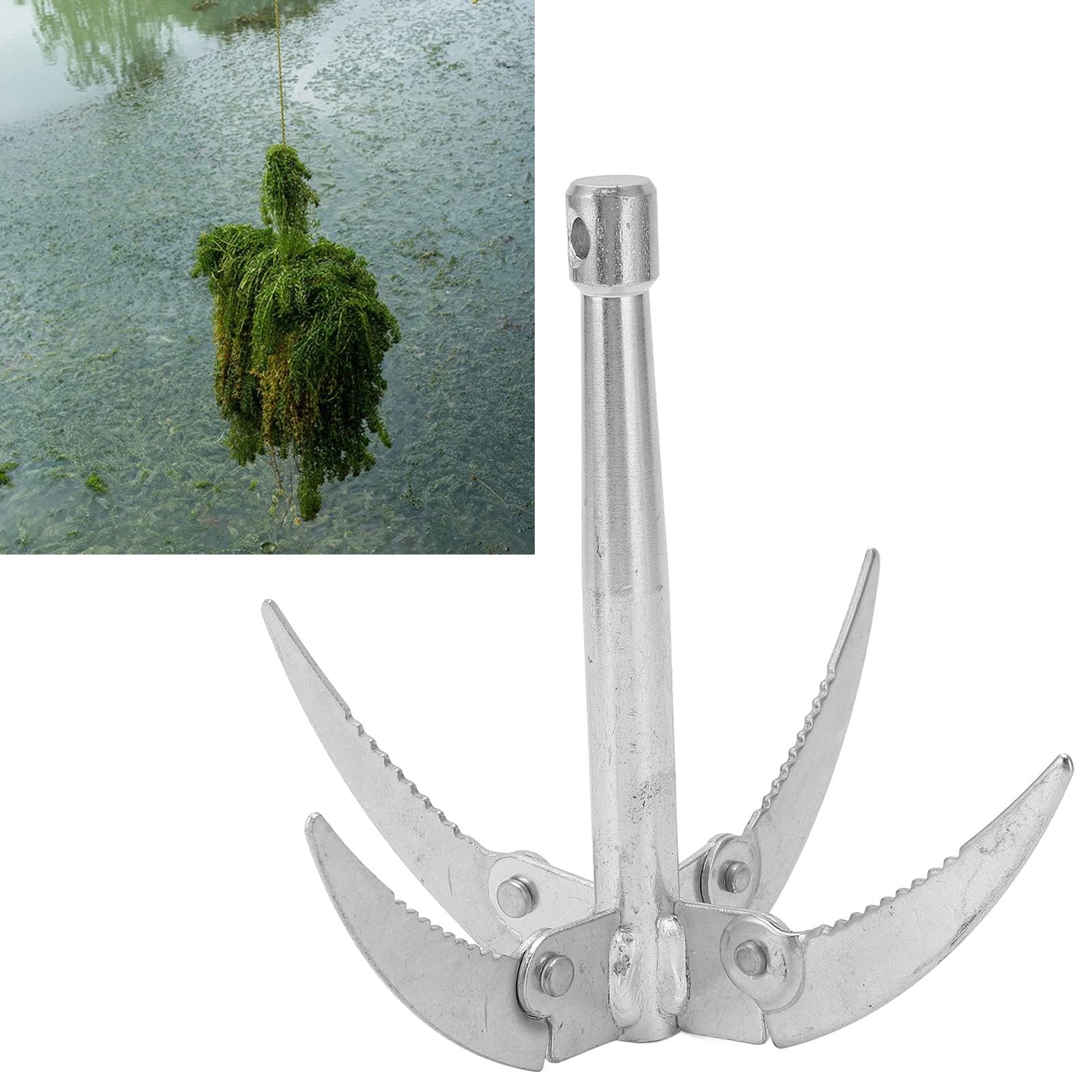 Dilwe Faucille de Pêche Pliable, Couteau à Herbes Aquatiques en Acier Inoxydable avec Corde 10m - Outil de Nettoyage de Poste de Pêche