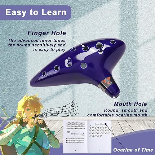 Miniatura 3 de Silunkia Zelda Ocarina 12 hoyos tono alto C con pantalla de libro de canciones (azul)