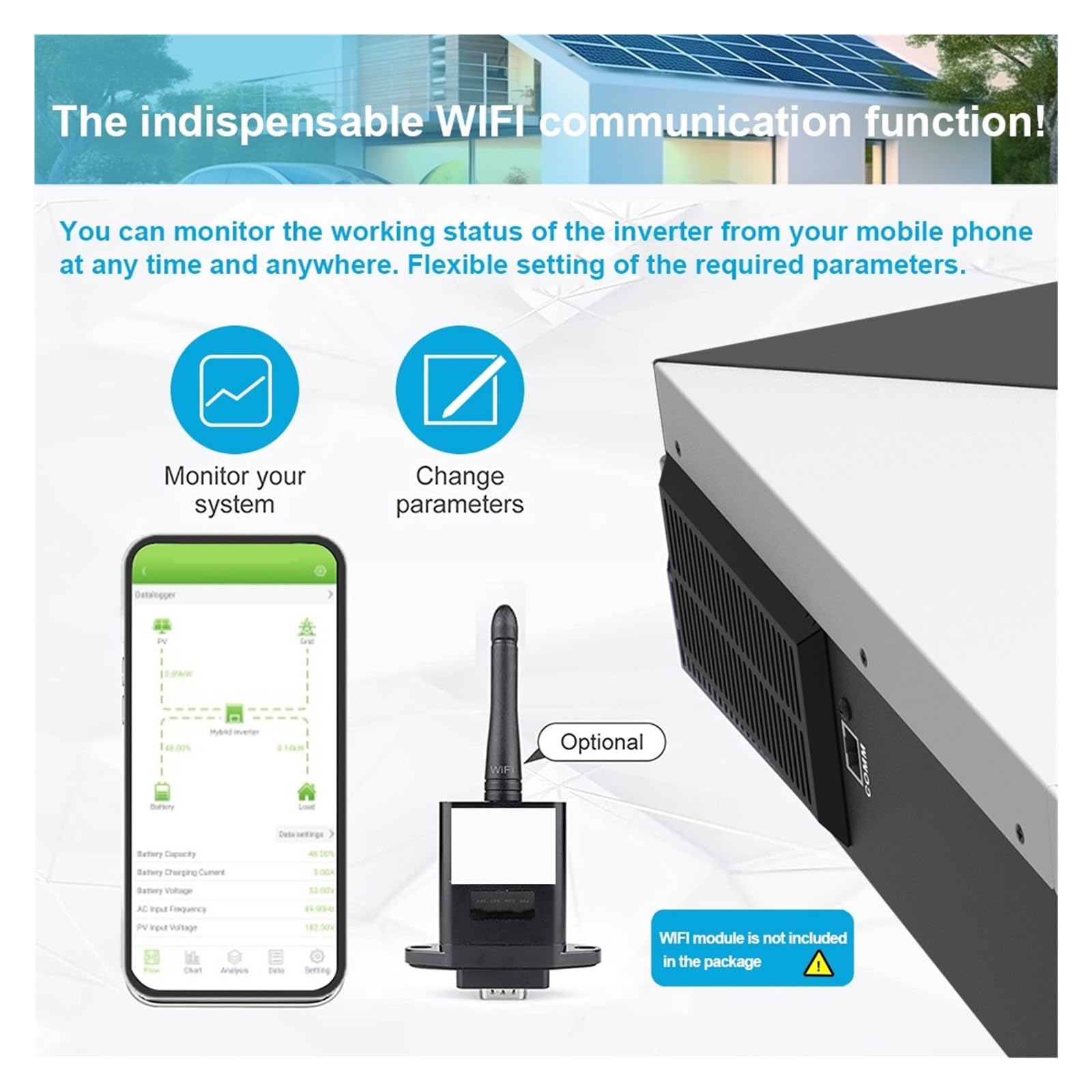 6.2KW On/Off Grid Inversor Híbrido Solar 48VDC MPPT 120A Cargador MAX PV Power 6500W Entrada con Comunicación WiFi Amplia AplicacióN(MPPT-6.2KW)