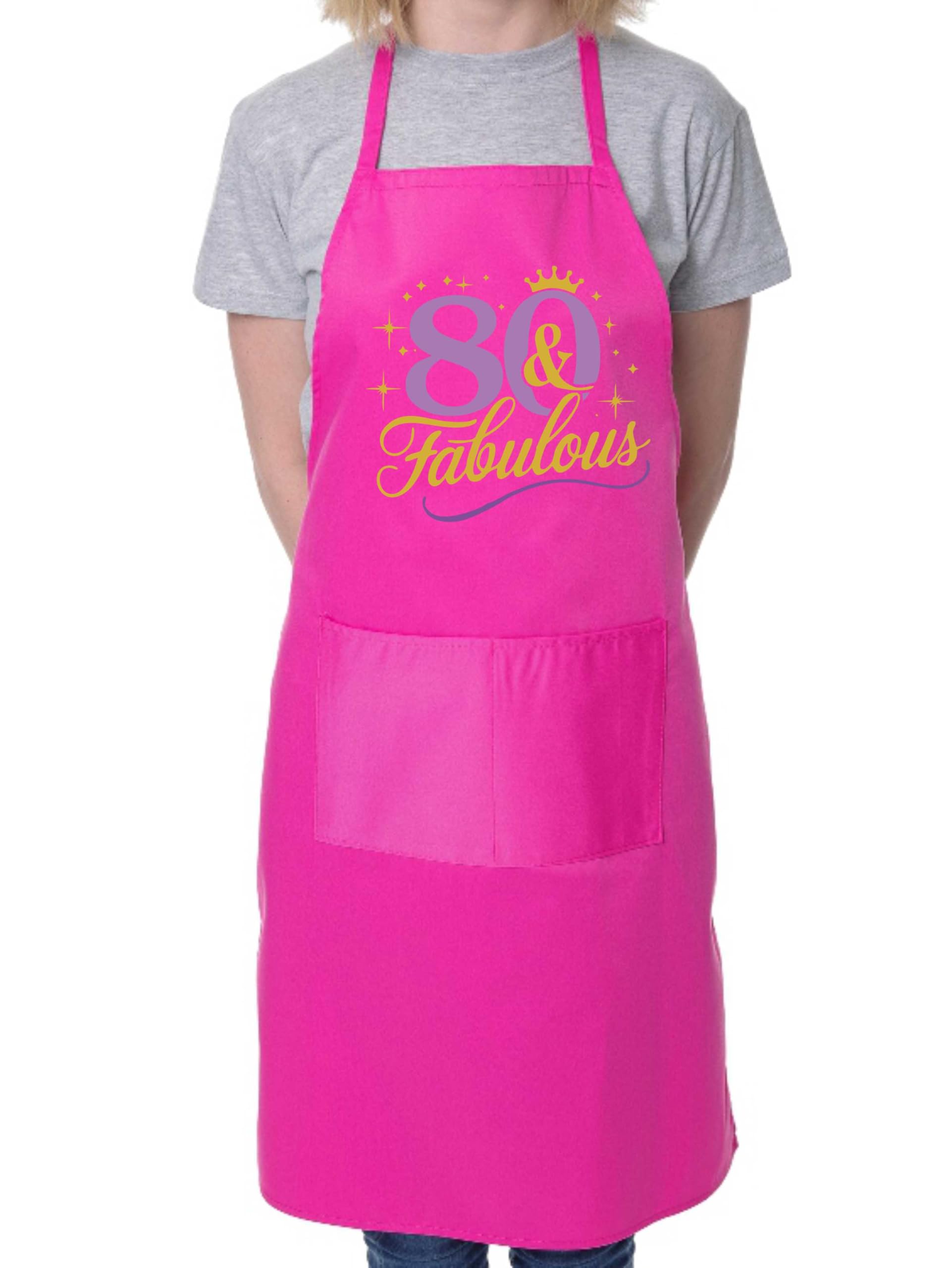 Print4U 80 and Fabulous Apron 80th Birthday Gift 80 Year Old Present Pink