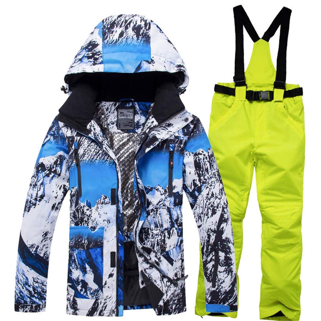 Saeohnssty Męski kombinezon narciarski wodoodporny oddychający wiatroszczelny outdoorowy odzież sportowa narciarstwo kurtka snowboardowa spodnie XS i fluorescencyjny M