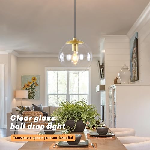 Miniatura 7 de KoKo&Yukina Iluminación colgante de globo para isla de cocina, lámpara colgante moderna de mediados de siglo con globo transparente, luces de techo