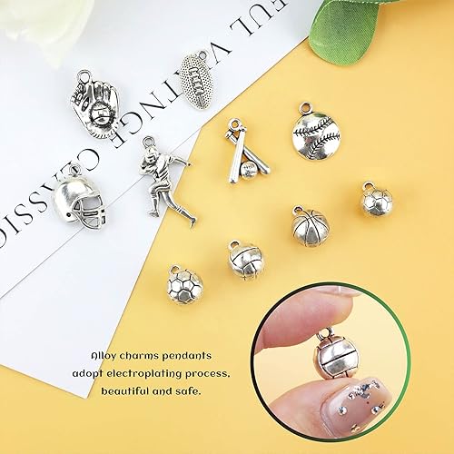 Miniatura 5 de JIALEEY Colección de dijes deportivos de pelota, juegos de pelota mixta, dijes deportivos para hacer joyas, bricolaje, 30 unidades (3.53 onzas),