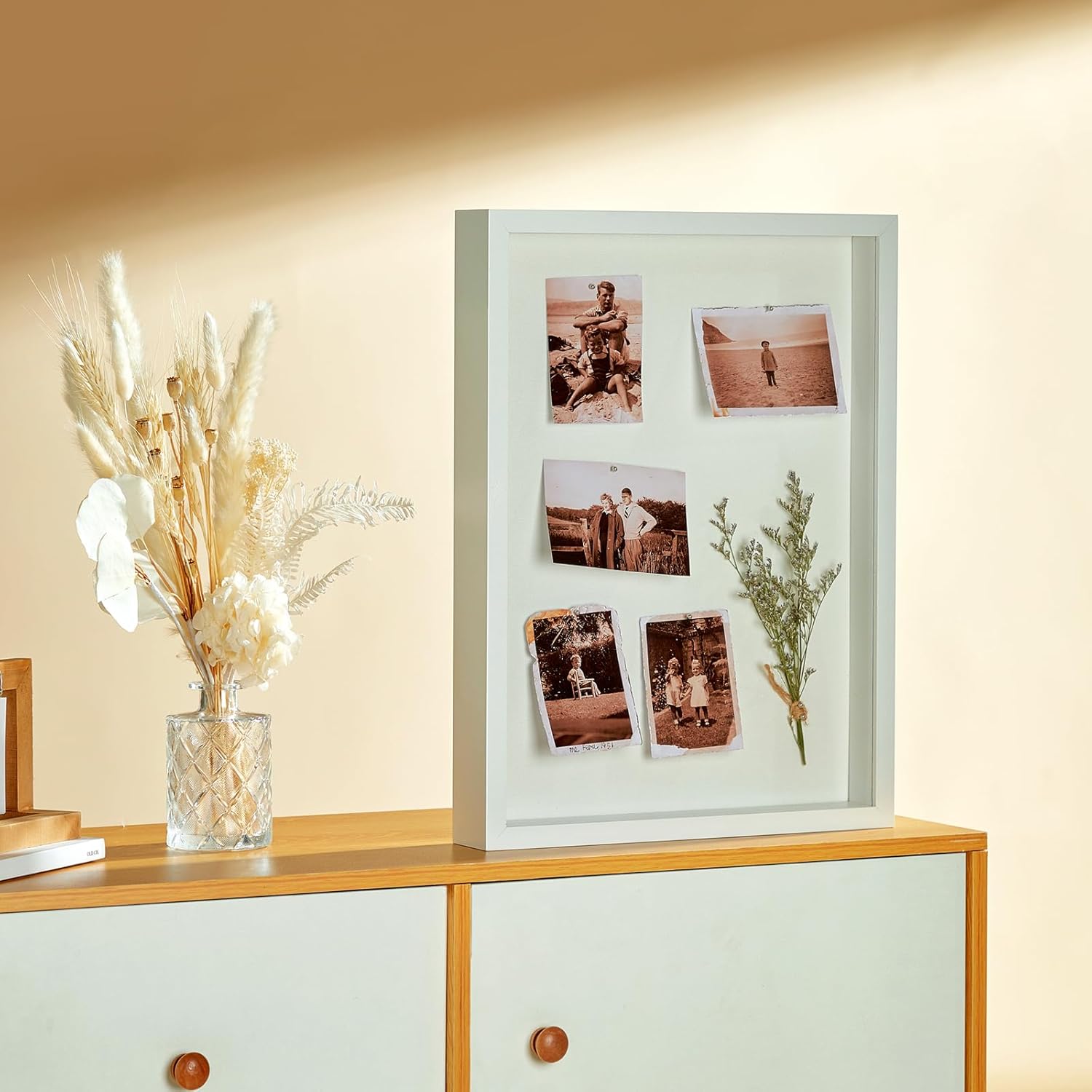 12x16 Shadow Box Picture Frame Display Case with Soft Linen Back-Thickened Panel,Large White Deep Shadow Box Frame 12x16 for Jersey Graduation Items Flower Craft Memorial Gifts