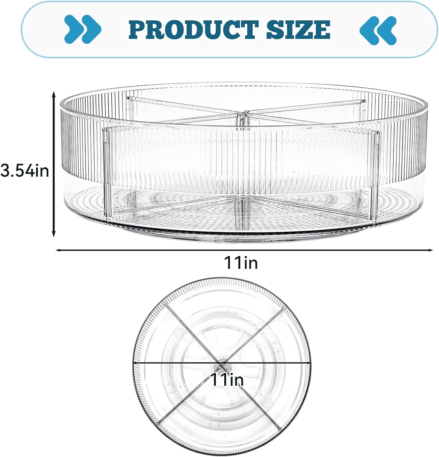 Plastic Lazy Susan Organizer, Clear Pantry Lazy Susan Turntable for Cabinet and Kitchen 11’’ with Removable Dividers