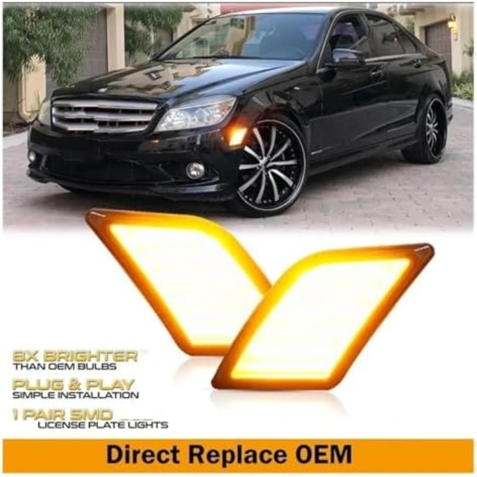 Dla Mercedes-Benz W204 C250 C300 C350 C63, dla Amg 2008-2011 włączony kierunkowskaz boczny kierunkowskaz w lusterku 2 szt. Przednie Si światła obrysowe jazda Parking Wskaźnik (Amber)