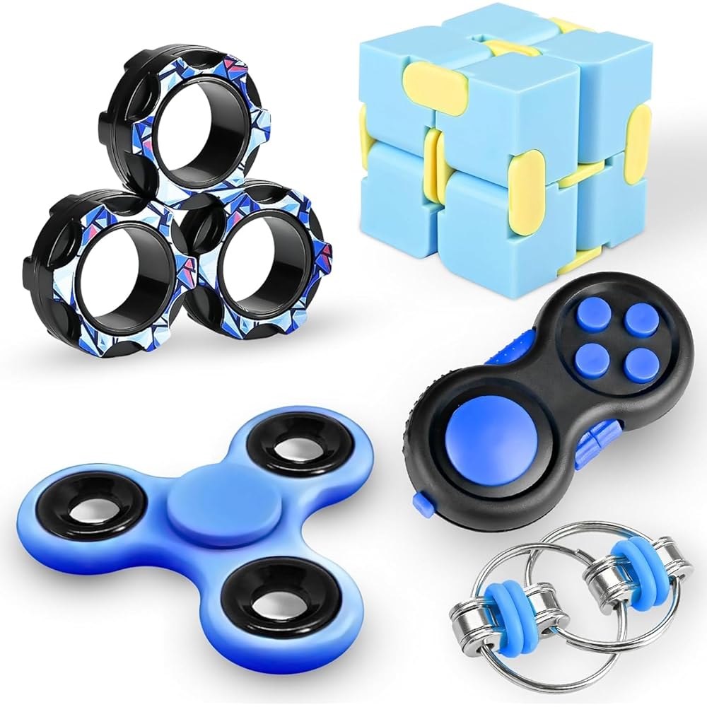 Dr.Kbder 5Pcs Fidget Toys Adults Set, Autism Sensory Pack with figette Cube Magnetic Rings Pad ADHD Stress Relief for Kids Teen, Cool Gadget Desk Spinner Christmas Stocking Stuffer