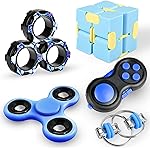 Dr.Kbder 5Pcs Fidget Toys Adults Set, Autism Sensory Pack with figette Cube Magnetic Rings Pad ADHD Stress Relief for Kids Teen, Cool Gadget Desk Spinner Christmas Stocking Stuffer