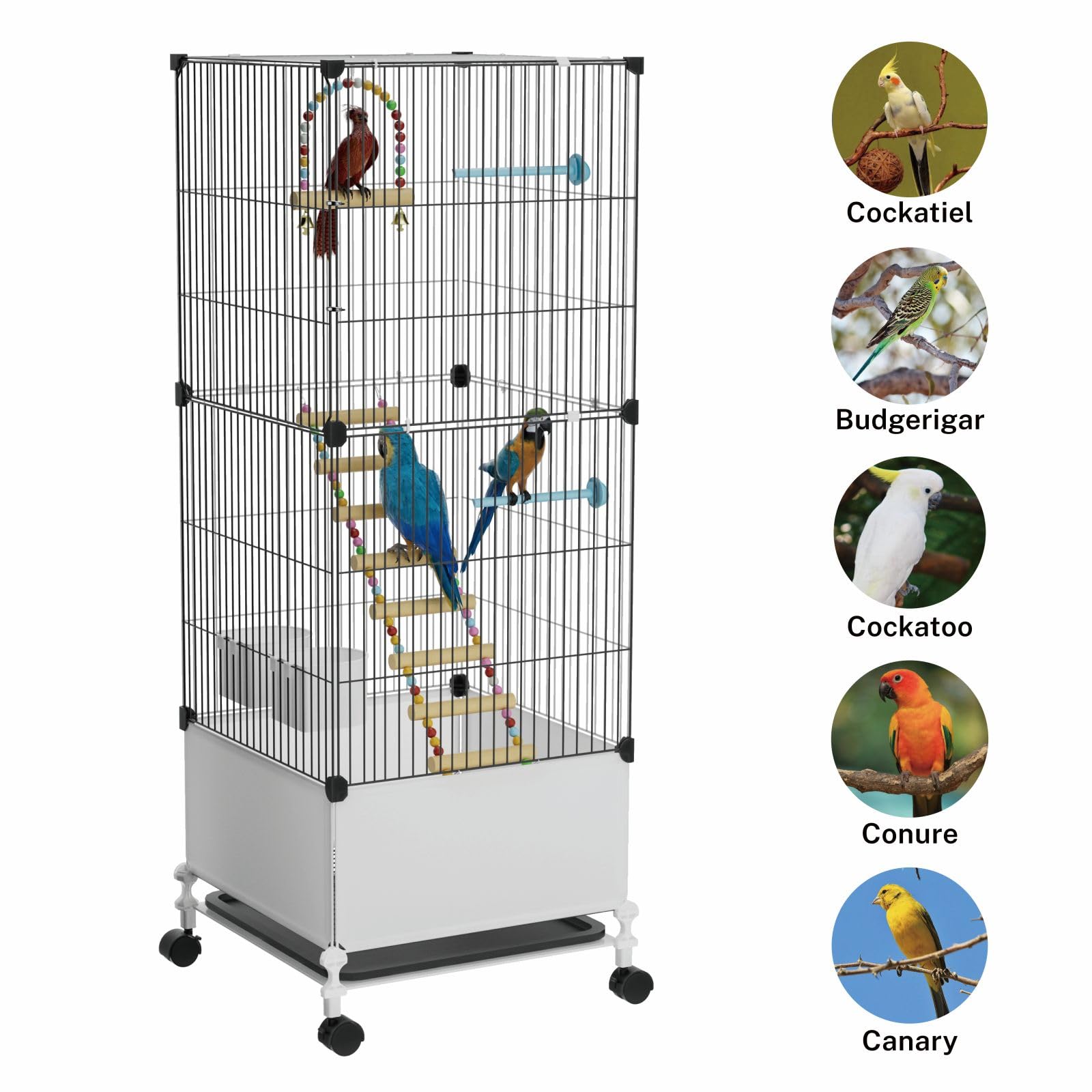 STILLCOVE Medium Flight Bird Cage, Black Parakeet Cages with Rolling Stand & Wheels, Wide Birdcage for Parrots Cockatiels Conure Budgie Canary Finch Lovebird - image 6