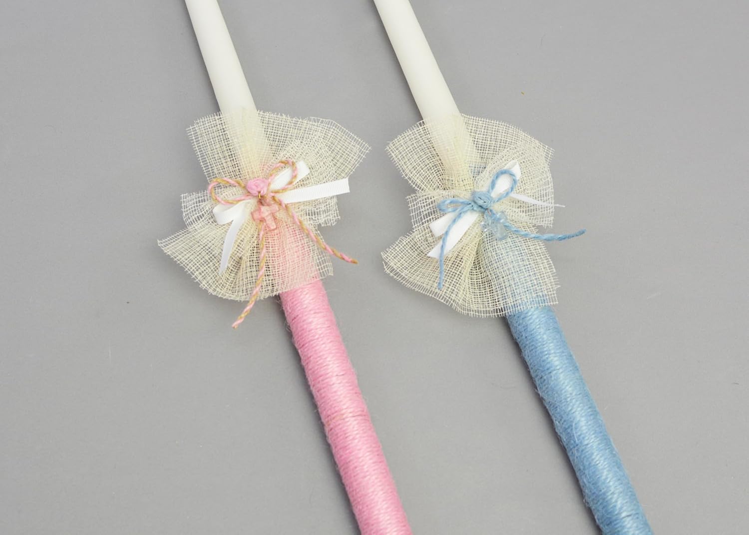 Easter Joy Candles Blue | Bright Orthodox Easter Lambathes | Pasca Candles with A Cross Embellishment