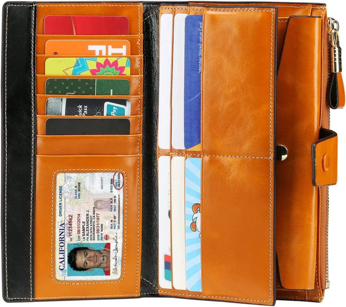 Itslife Womens Wallet Leather RFID Blocking Large Capacity Luxury Wax Genuine Clutch Wallet Ladies Card holder - Image 2