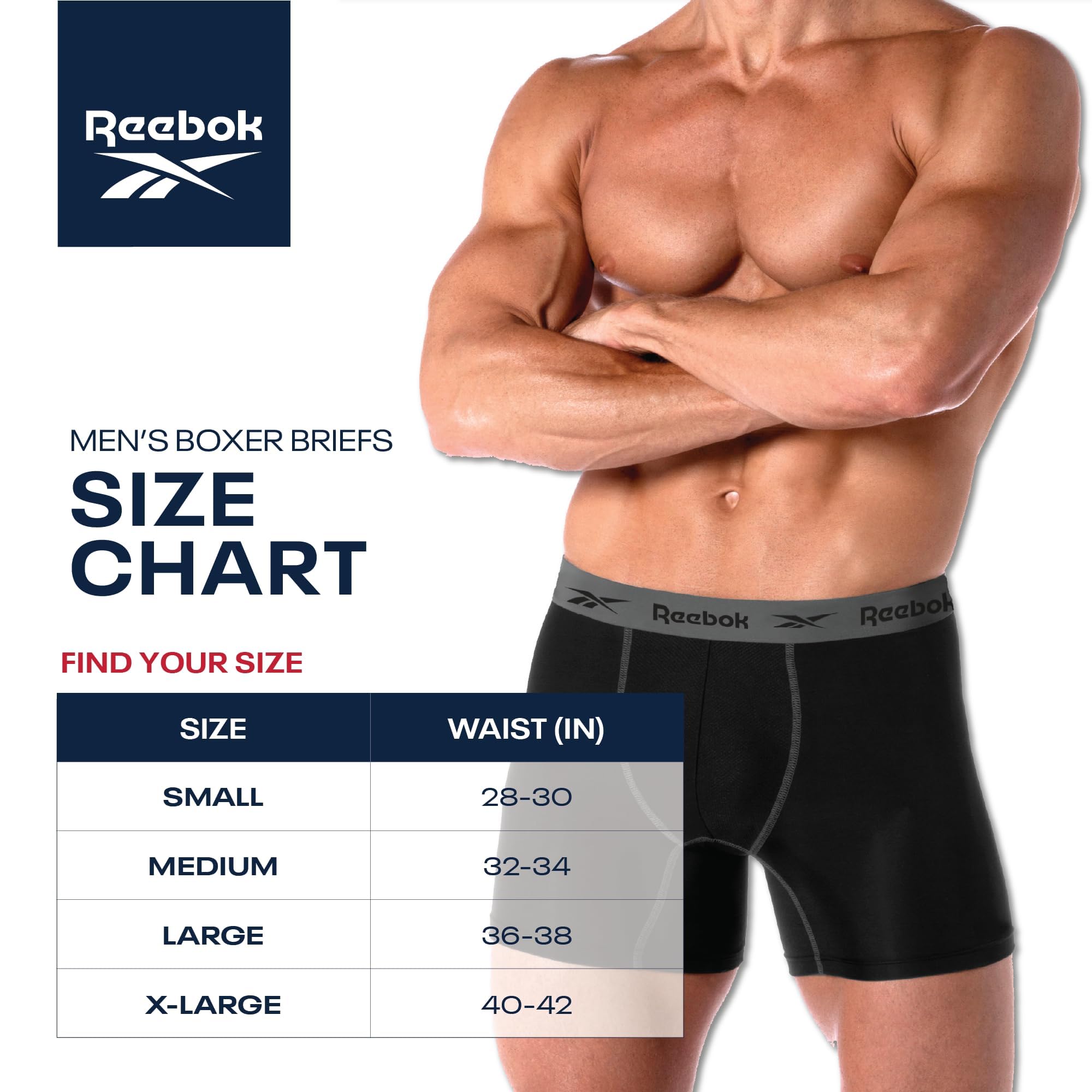 Reebok Men's Underwear - Performance Boxer Briefs with Fly Pouch (4 Pack)