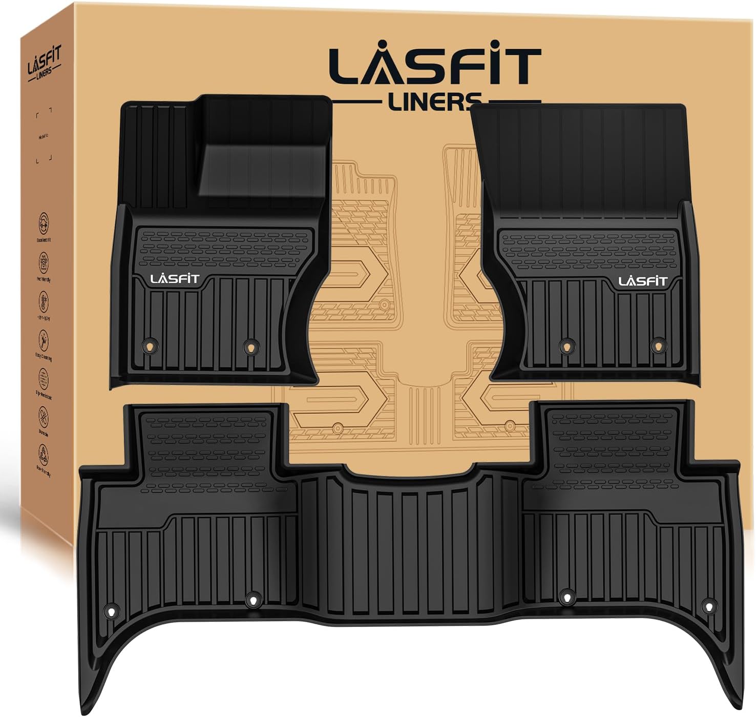 LASFIT Floor Mats Fit for Land Rover Range Rover Sport 2014-2022, Custom Fit TPE All Weather Waterproof Floor Liners 1st & 2nd Row Car Mats, Black, Easy to Clean