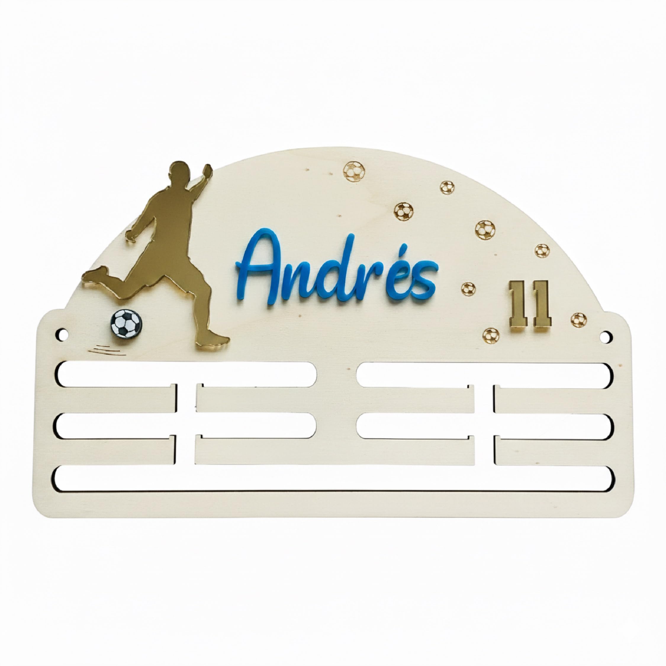 Genérico Ideas CAÓTICAS | Medallero de Fútbol Personalizado para Niños/as y Jugadores/as. Personalizado con Nombre y número en acrílico. Regalo para Deportistas. Fabricado en España.