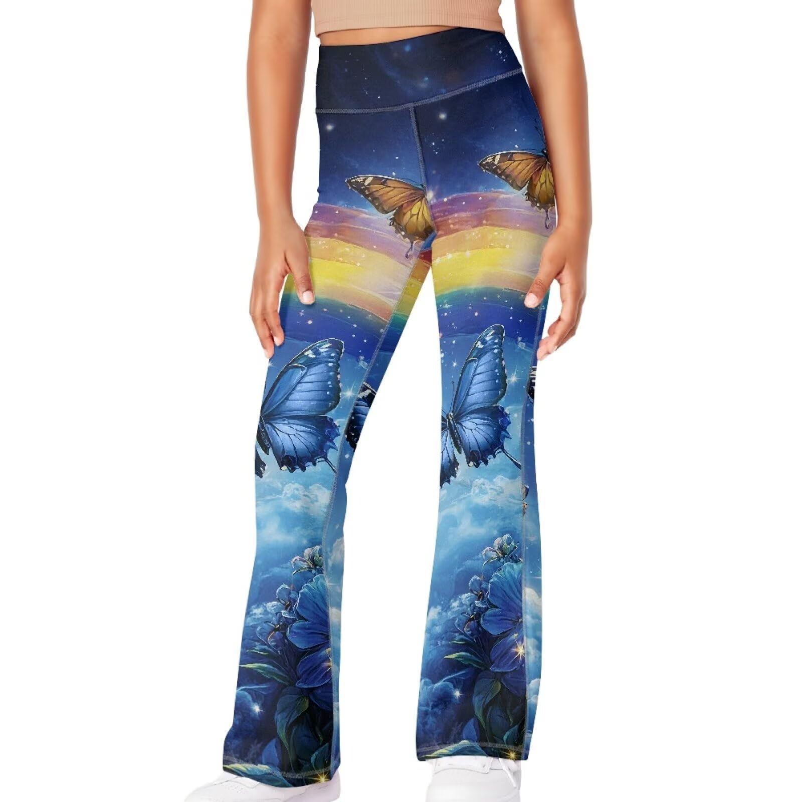 Girls Leggings Floral Print High-Waisted Flared Pants 5-14 Years