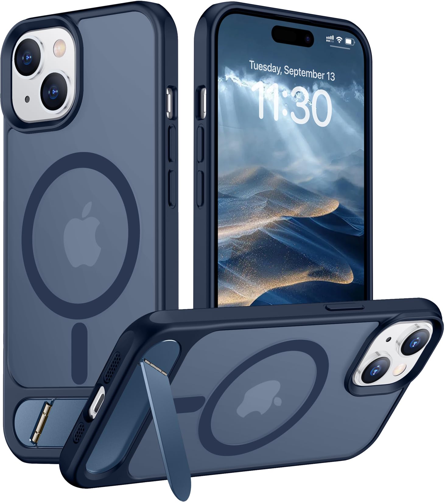 Temdan Magnetic Compatible with iPhone 15 Plus Case &amp; iPhone 14 Plus Case, [Built-in Invisible Kickstand][Compatible with MagSafe][Military Grade Shockproof] Slim Translucent Matte Phone Case 6.7"