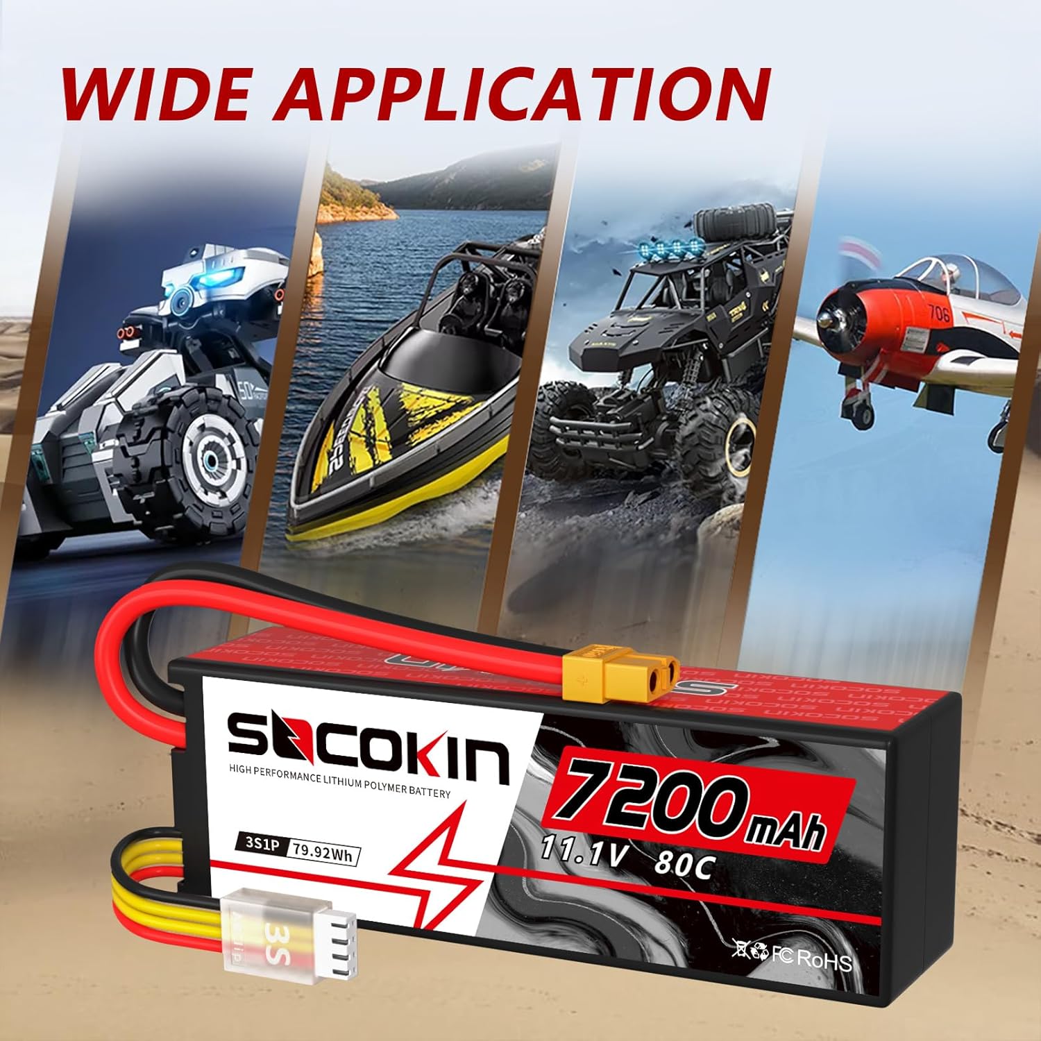 3S 11.1V Lipo Battery 7200mAh 80C Lipo Battery with Hard Case XT60 Plug for RC Racing Truck Boat Car Racing RC Heli Airplane and Slash 1/10 Scale Racing Truck (2 Pack)
