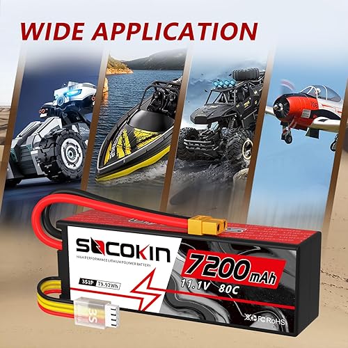 Miniatura 3 de 3S 11.1V Lipo Batería 7200mAh 80C con estuche rígido XT60 Plug para RC Racing Truck RC Boat RC Racing Car Racing RC Heli Airplane y Slash 110 Escala