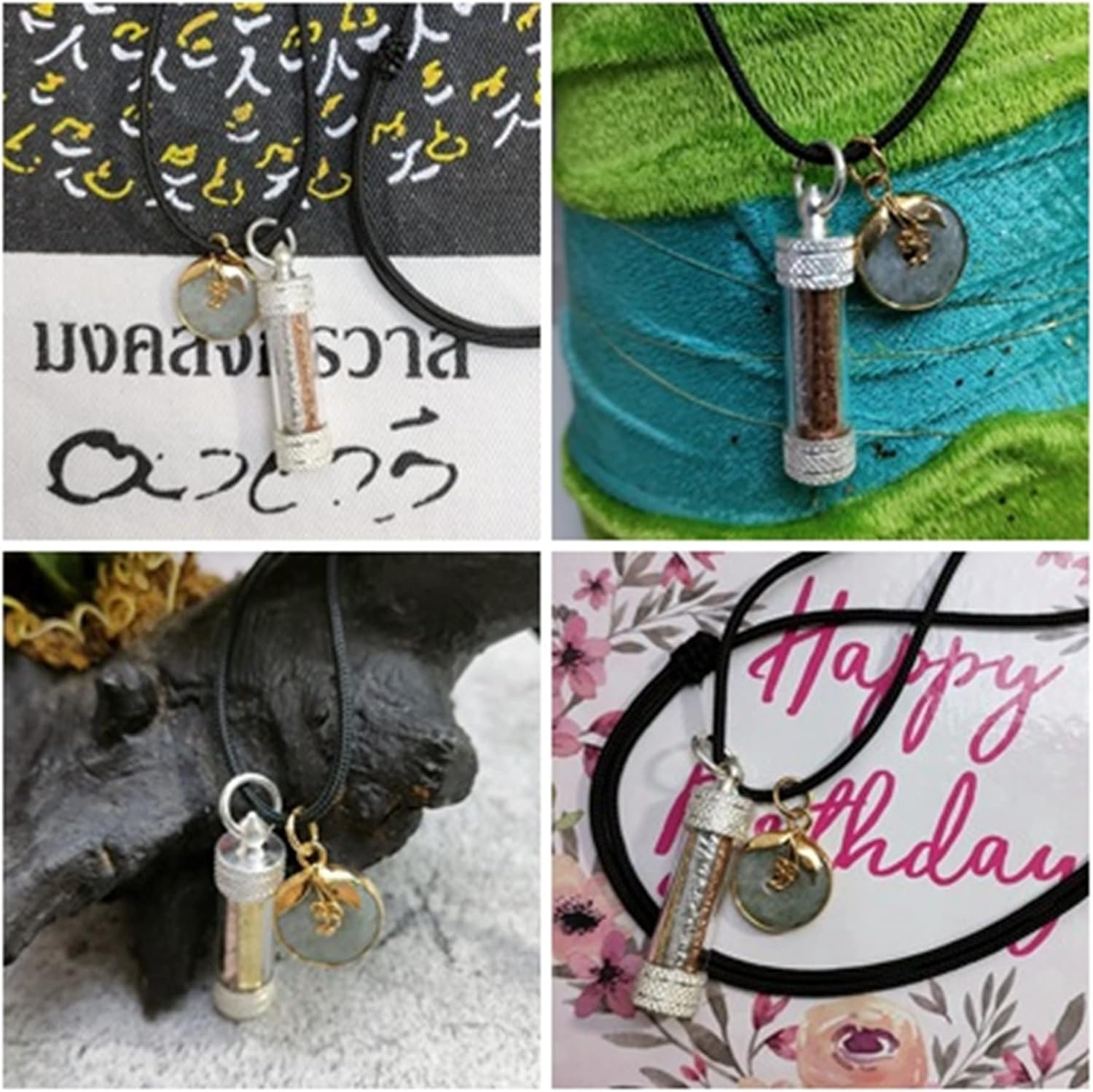 “3 Kings Silver–Gold Takrud with Jade Donut – Thai Feng Shui Talisman Necklace for Protection & Prosperity”