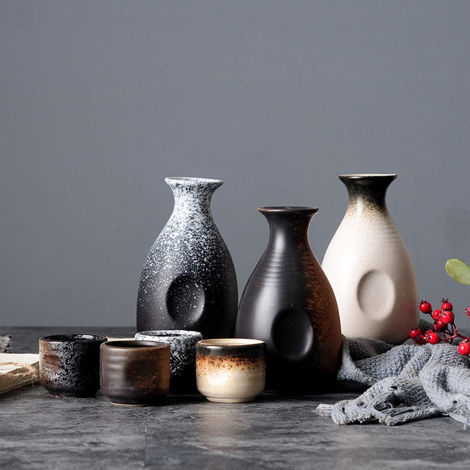 ZEALMAX Juego de vino de sake de estilo japonés, juego de copas de vino y té retro de cerámica clásica para beber solo y fiestas, A