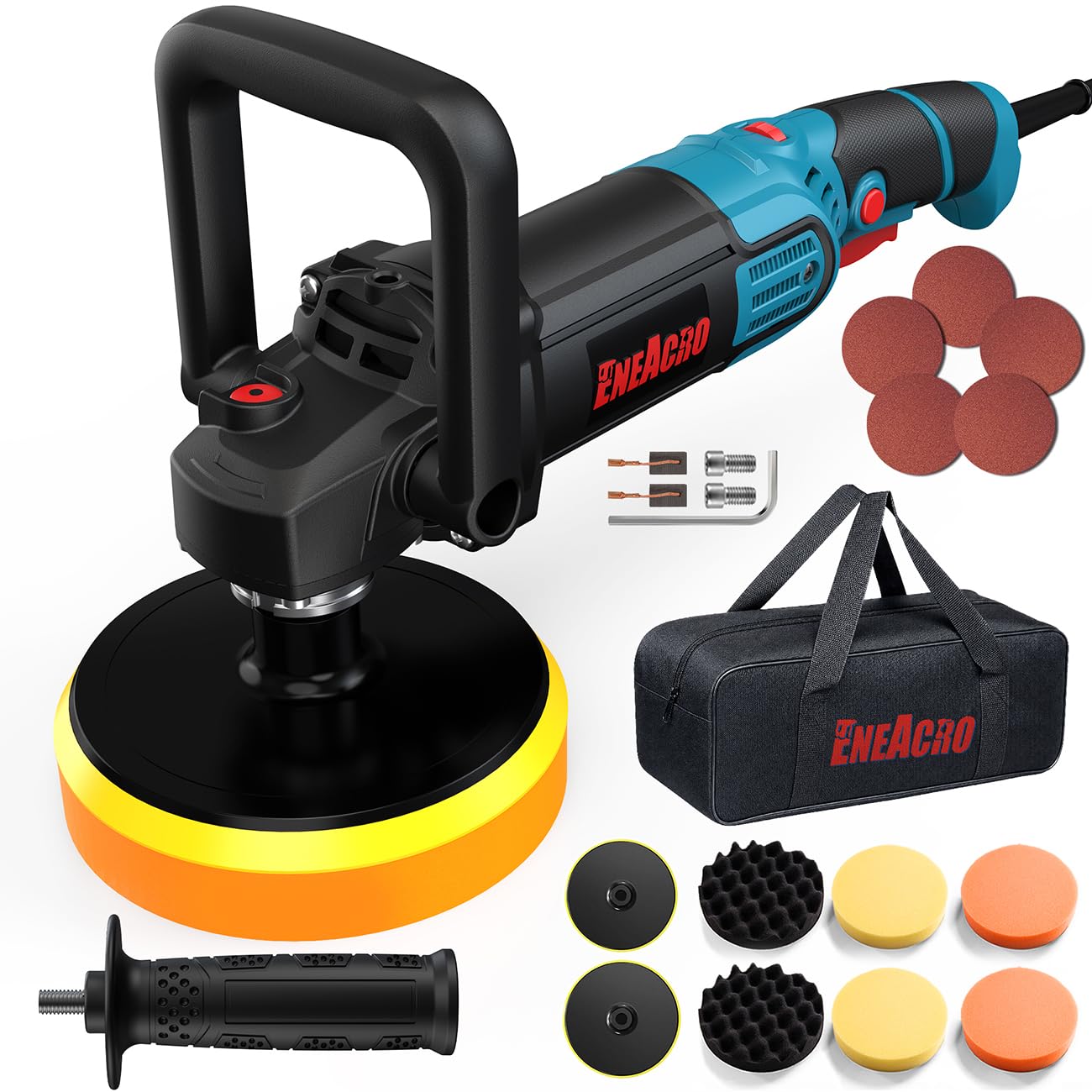 ENEACRO Lucidatrice Auto Rotativa 1400W | Kit Lucidatura Auto con 7 Velocità (1300-3500 RPM), Lucidatrice Professionale per Auto e Barca, Ceratura 150/180mm